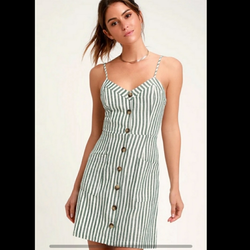 Lulus Green and White Stripped Summer Mini Dress